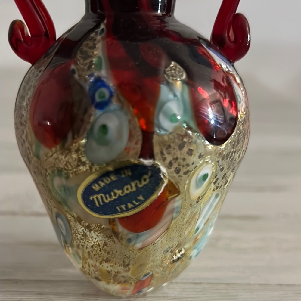 Murano Millefiori Glass Red Vase - Picture 4 of 6